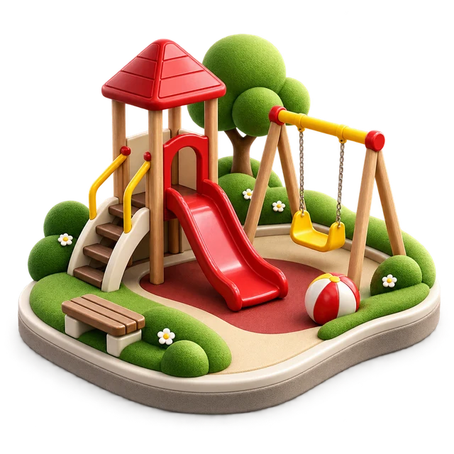 Colorful 3D children’s play area illustration