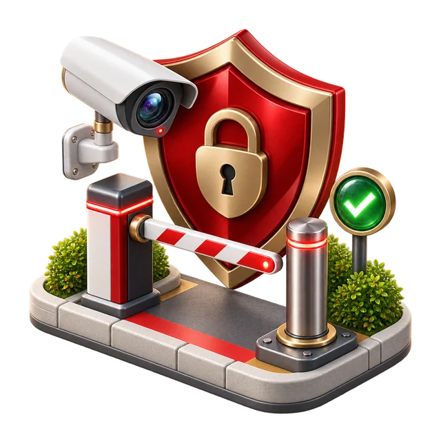 Colorful 3D site security illustration