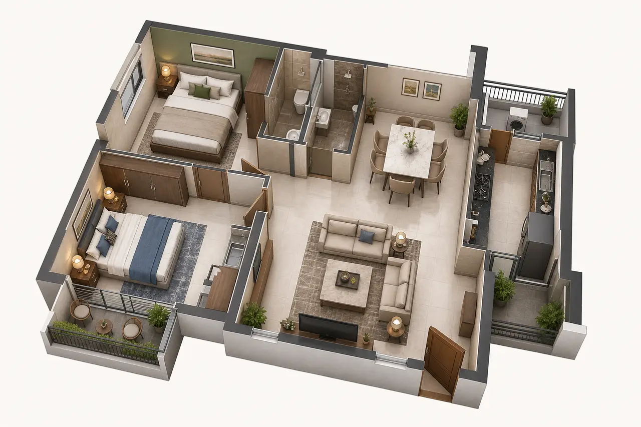 Generic two-bedroom apartment planning concept Generic two-bedroom apartment planning concept