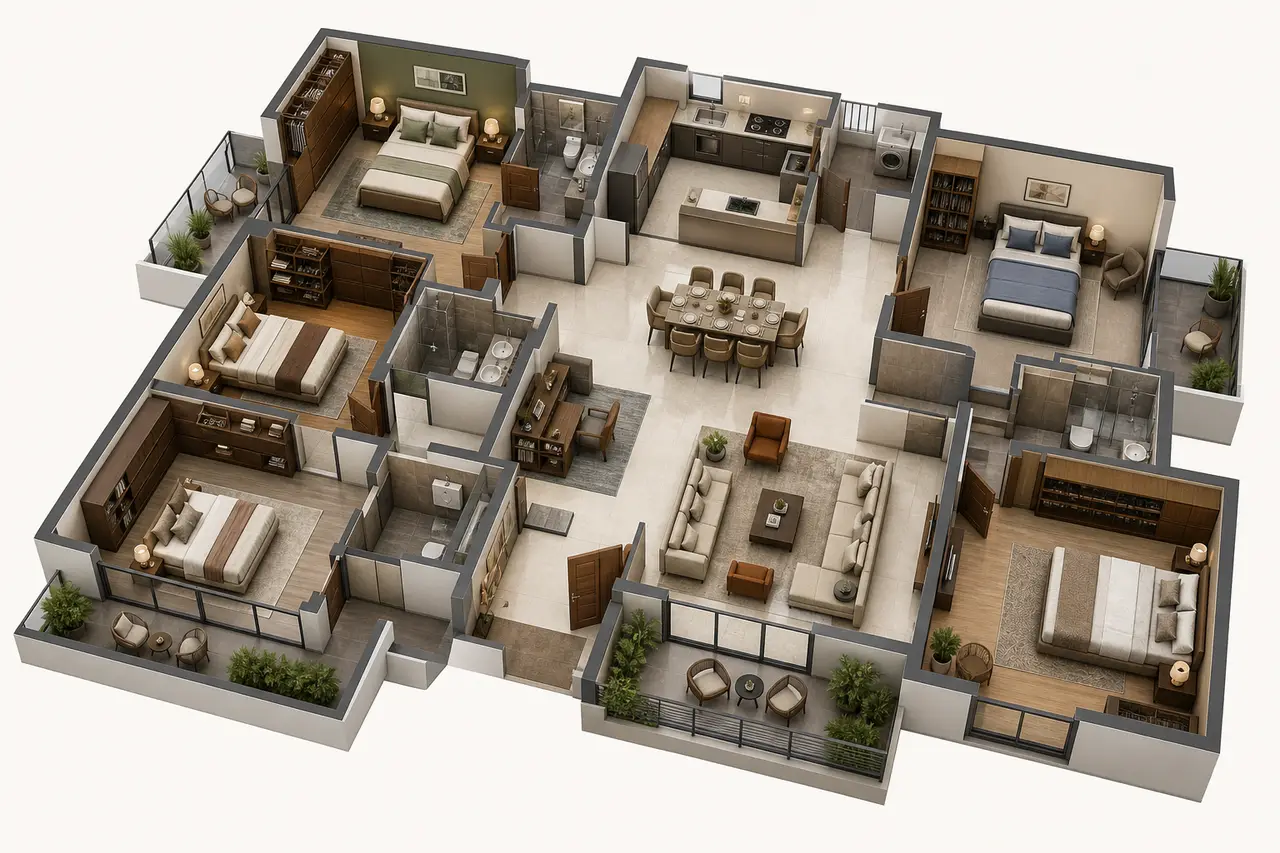 Generic four-bedroom apartment planning concept Generic four-bedroom apartment planning concept